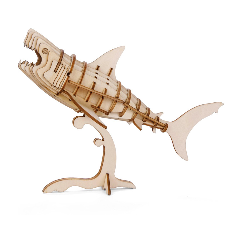 Shark Shaped 3D Wooden Puzzle Realistic Tiny Animal Action Figure Home Decoration Unique Birthday/Easter Day Gift