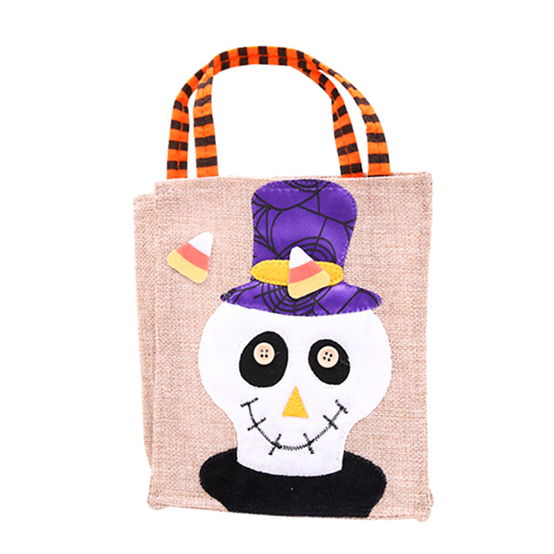 Halloween Candy Bags Linen Gift Bags Halloween Tote Bag for Children Toddler Kids，Witch，Skull，With handles, Spooky, Cute Trick or Treat Bags