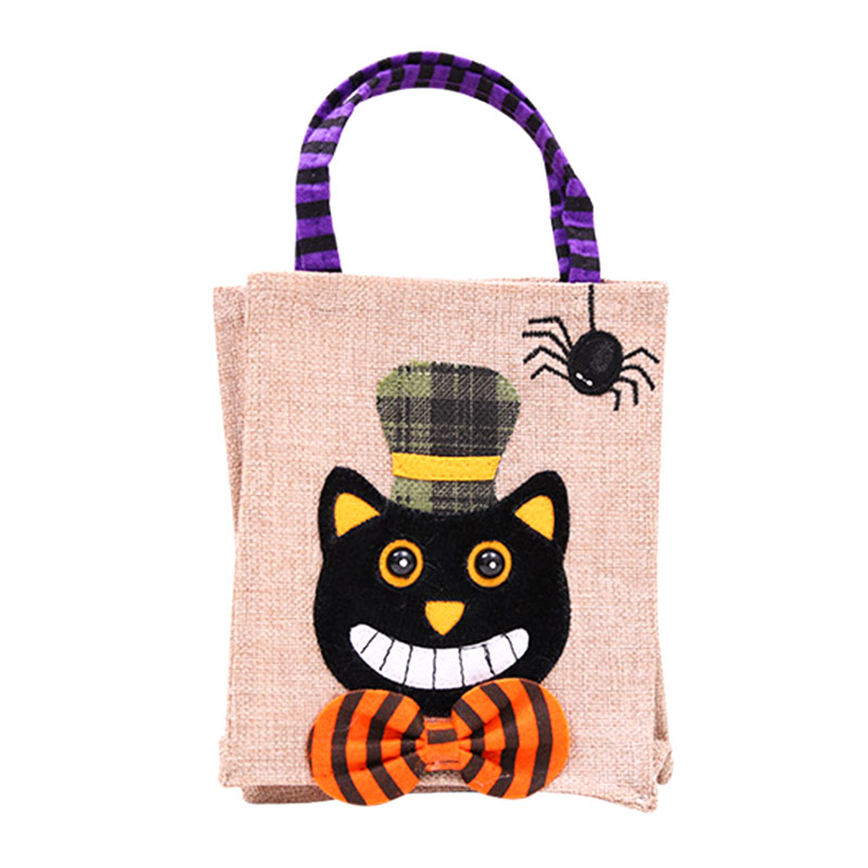 Halloween Candy Bags Linen Gift Bags Halloween Tote Bag for Children Toddler Kids，Witch，Skull，With handles, Spooky, Cute Trick or Treat Bags