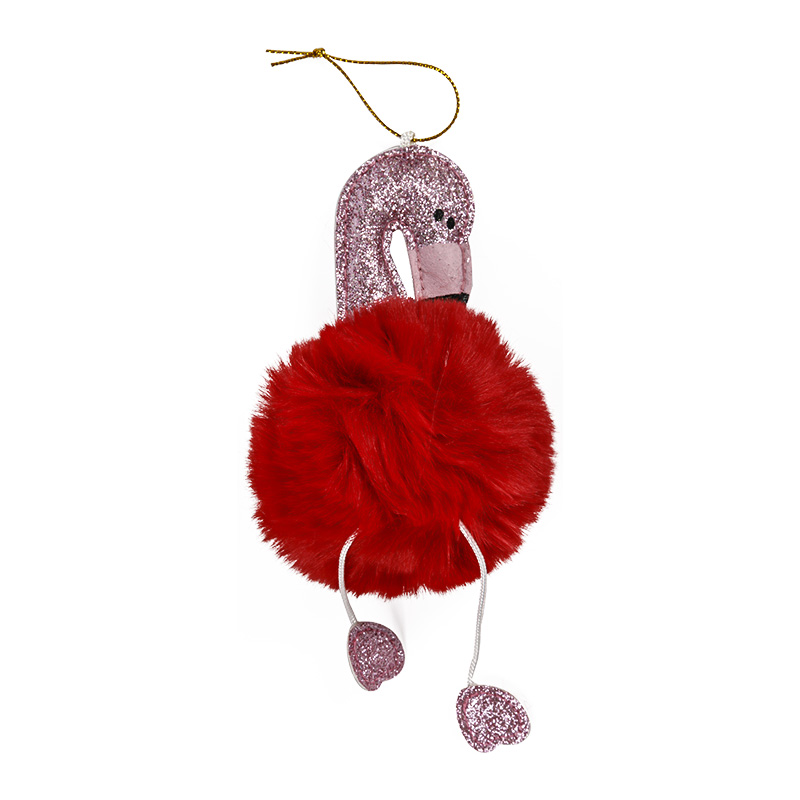 Pink fluorescent flamingo hair ball key chain pendant creative plush bag car pendant