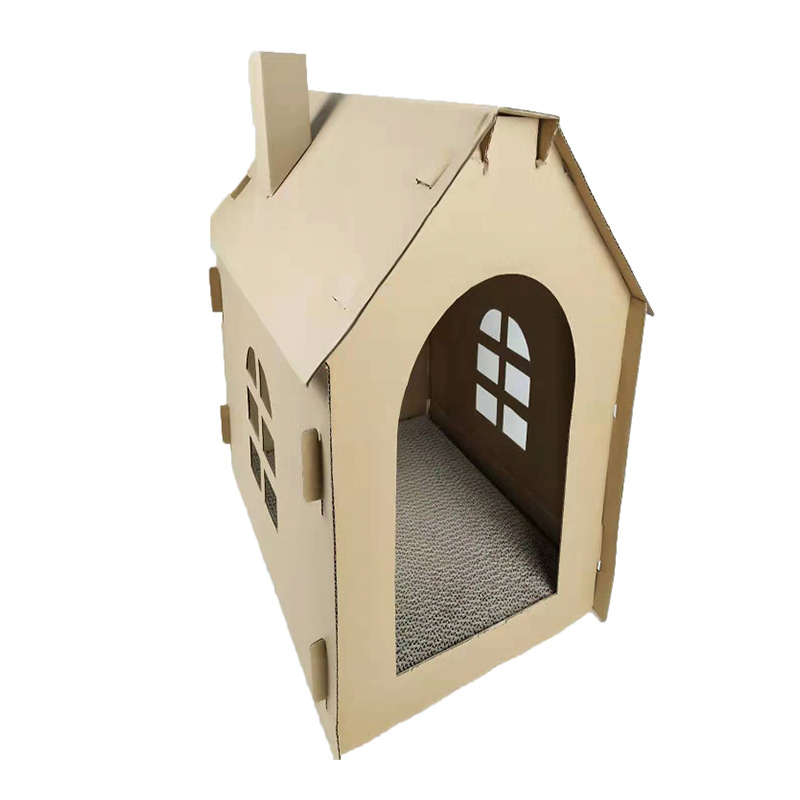  Paintable Cozy Cat House with Scratcher Pad, Made of Corrugated Cardboard, Ideal for Cats & Kittens & Small Animals