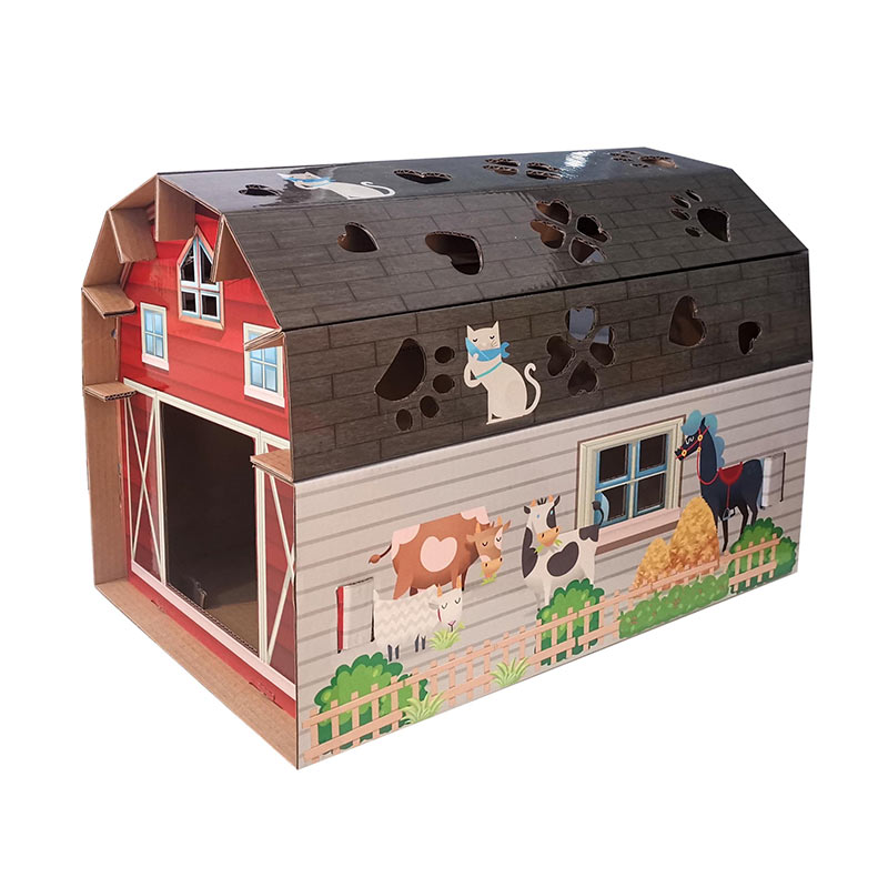 Cat House with Scratcher Pad, Made of Corrugated Cardboard, After The Kitten Scratches The Board, Play House with a Kitten-Shaped doorIdeal for Cats & Kittens & Small Animals