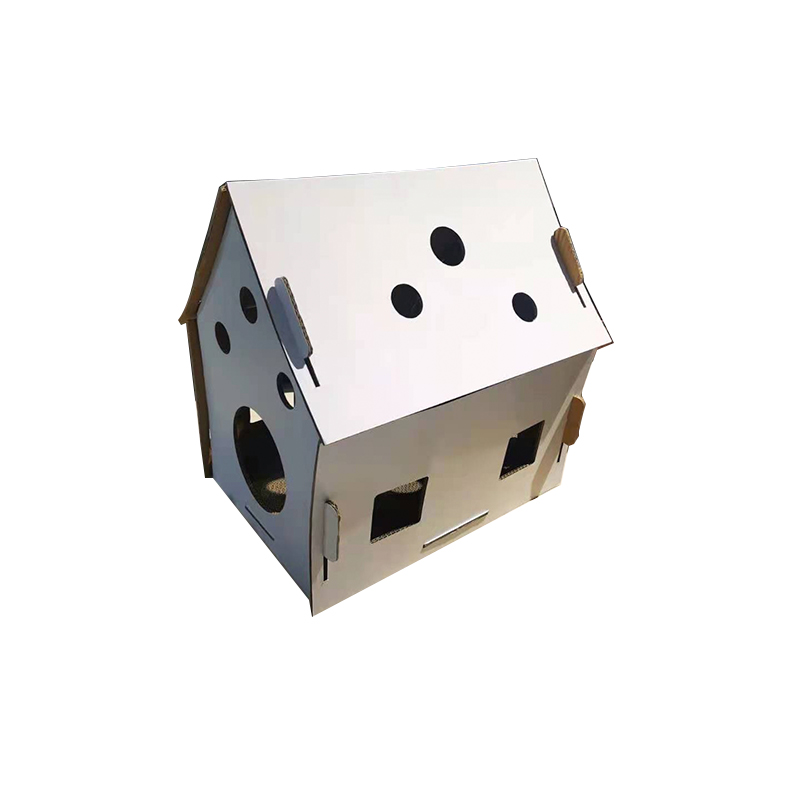  Paintable Cozy Cat House with Scratcher Pad, Made of Corrugated Cardboard, Ideal for Cats & Kittens & Small Animals