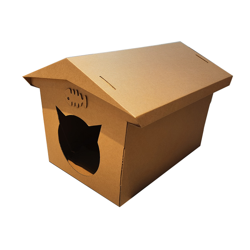  Paintable Cozy Cat House with Scratcher Pad, Made of Corrugated Cardboard, Ideal for Cats & Kittens & Small Animals