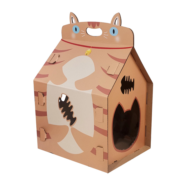 Cat Scratcher Cardboard House,Milk Carton Cat Condo for Cats with DIY, Corrugated Cat Cardboard Box, Pad Scratch Toy, Bonus Catnip Included