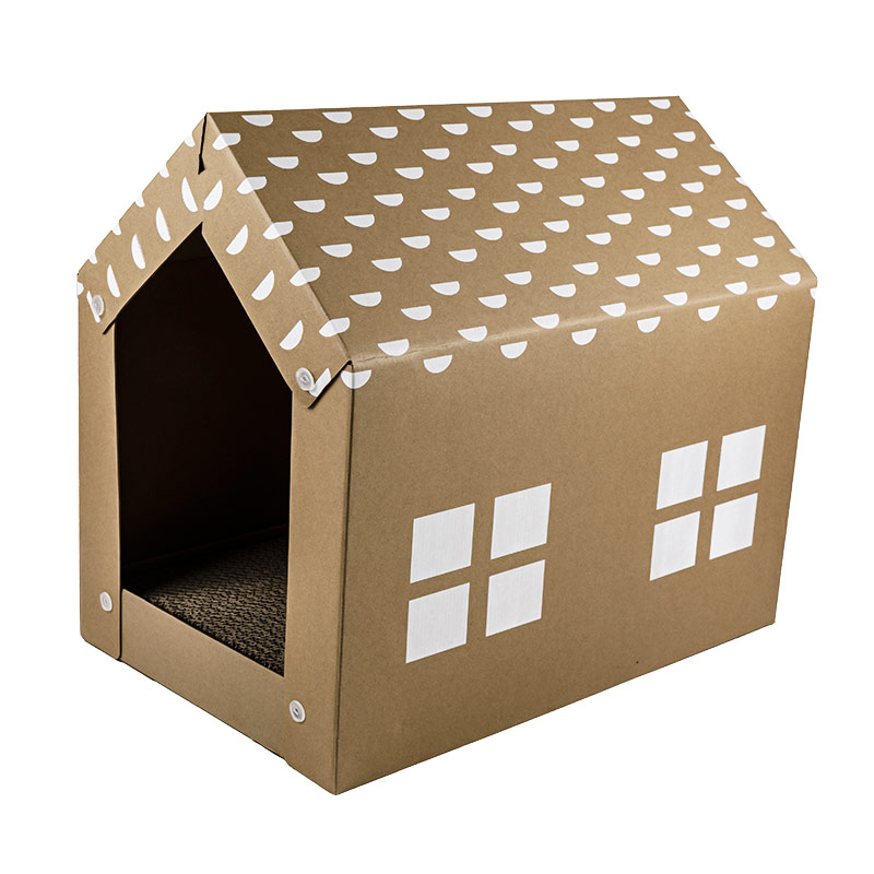  Paintable Cozy Cat House with Scratcher Pad, Made of Corrugated Cardboard, Ideal for Cats & Kittens & Small Animals