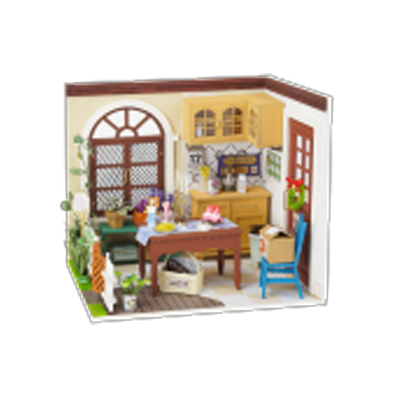 Miniature Kit with Light-Wooden Mini House Set to Build-Handmade Playset with Accessories