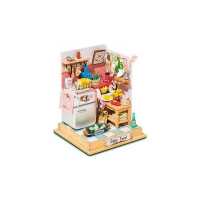 Miniature kitchen self-assembled Wooden Furniture Kit,Handmade Mini Modern Model Plus with Dust Cover