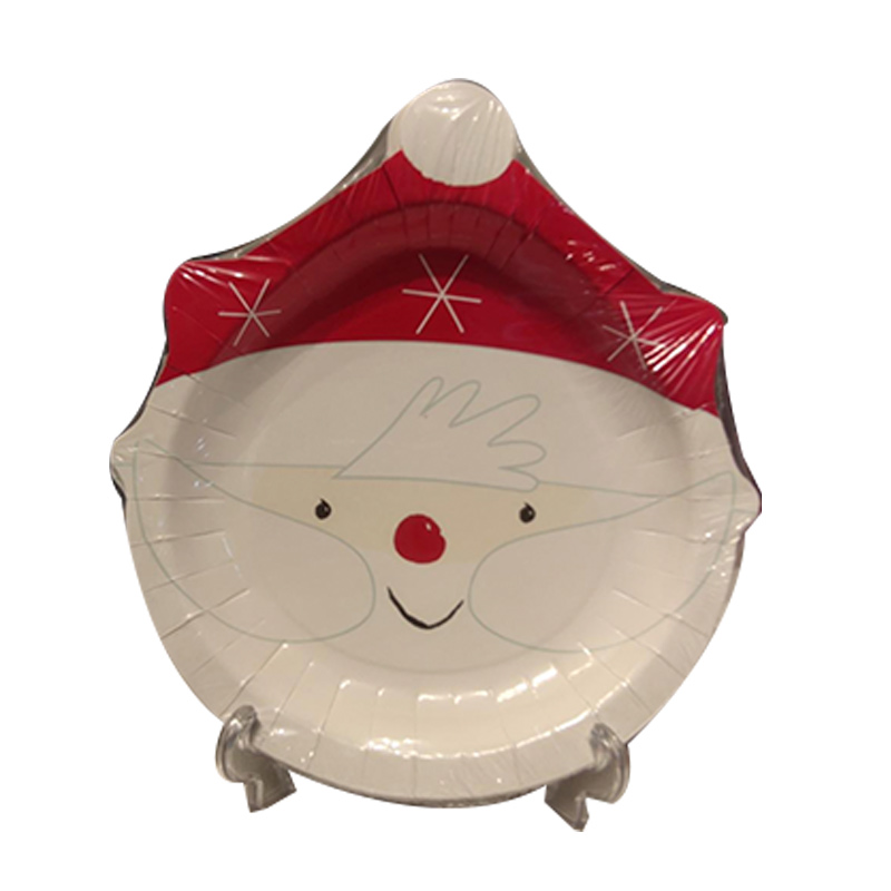 Red And White Round Microwave Use Christmas Smiling Santa Paper Plate