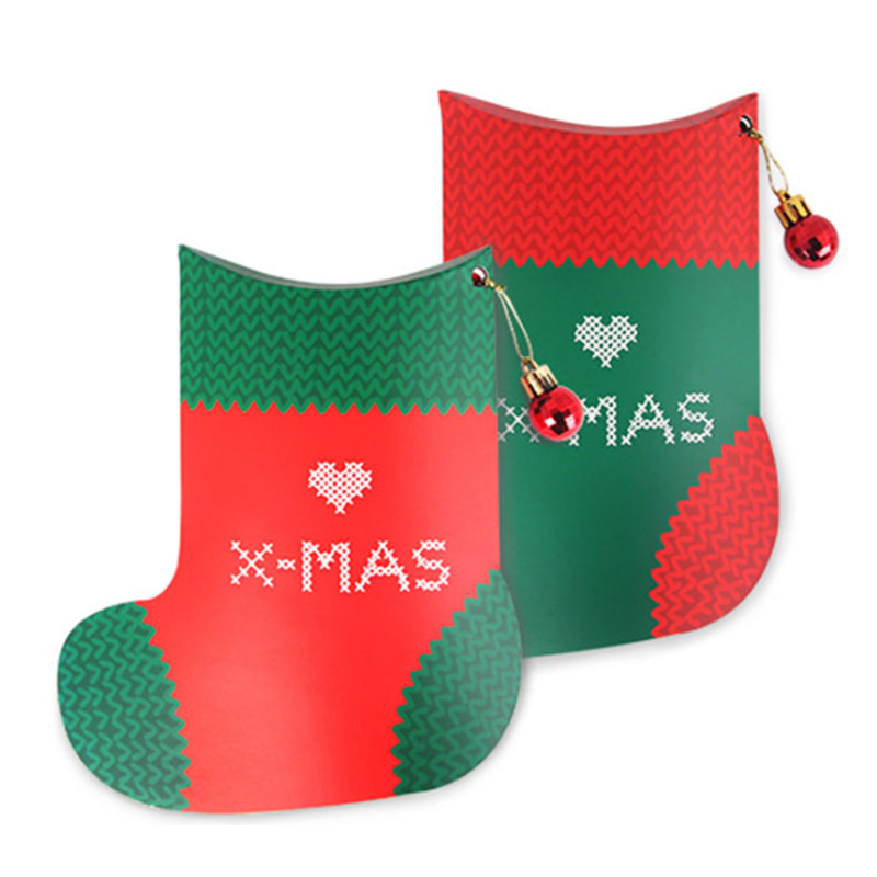 Cute Sock Shaped Red And Green Holiday Christmas Gift Box