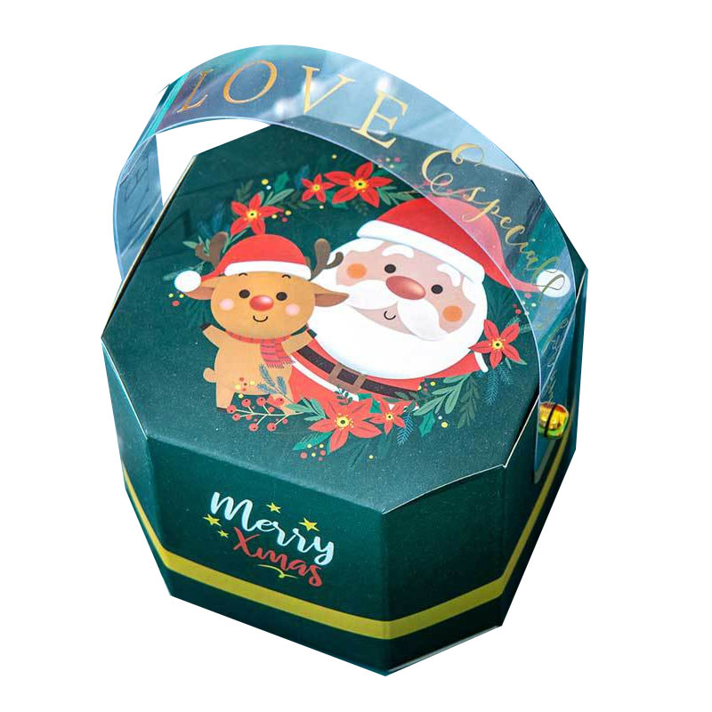 Polygon Shaped With Transparent Handle Printed Christmas Gift Box