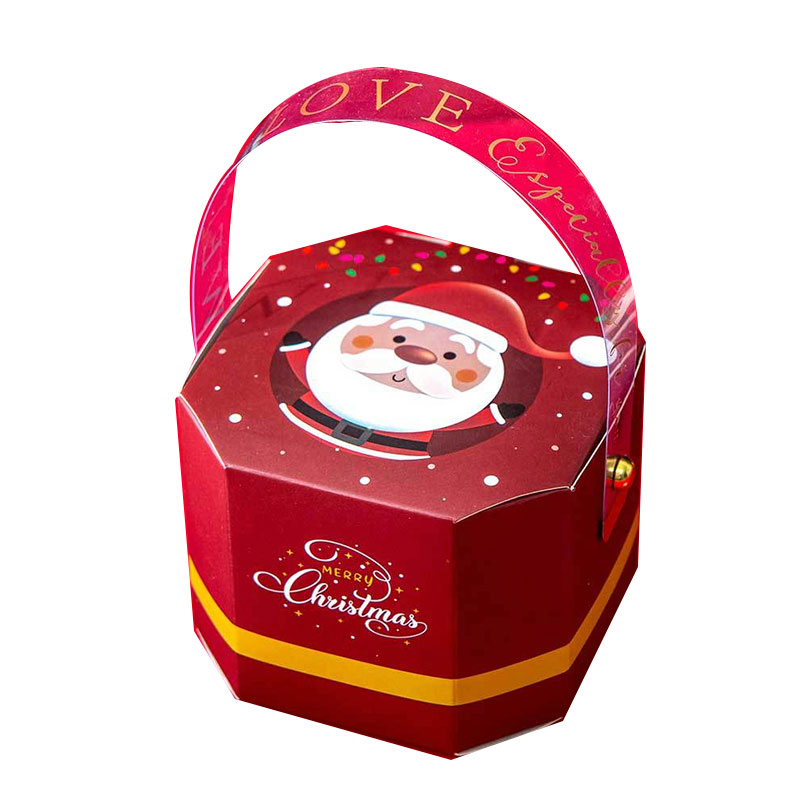 Polygon Shaped With Transparent Handle Printed Christmas Gift Box