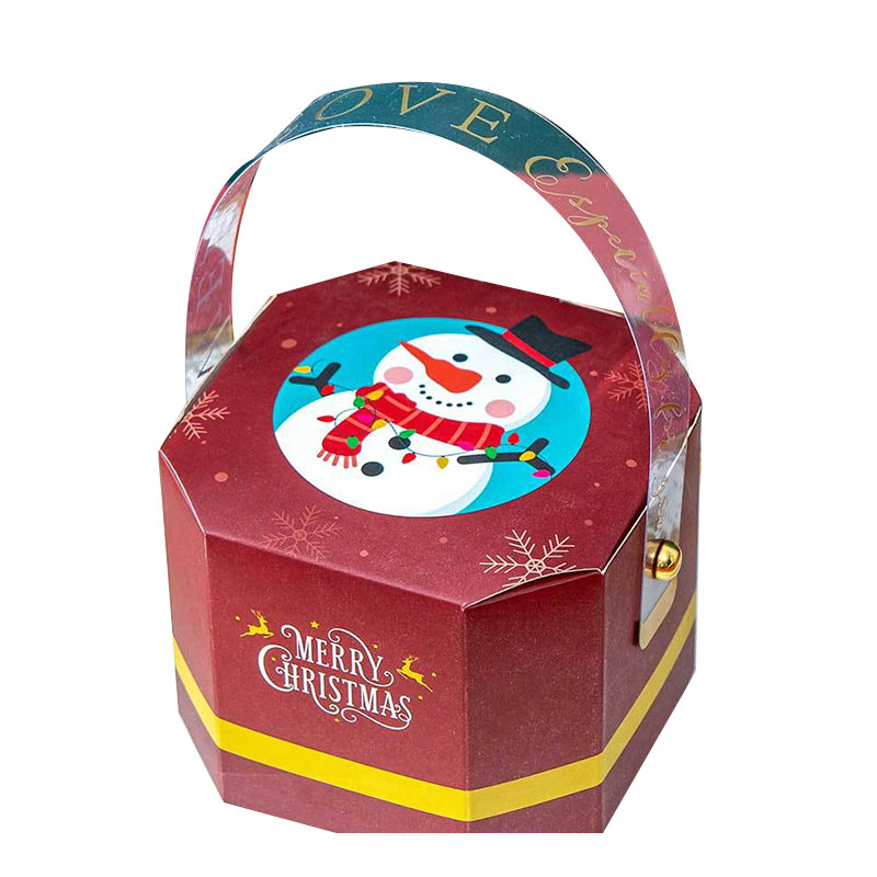 Polygon Shaped With Transparent Handle Printed Christmas Gift Box