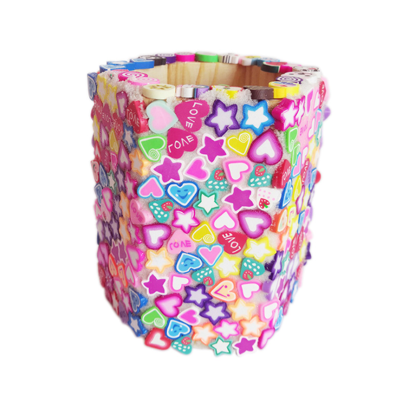 Multi Polymer Clay Wood Pen Holder Molds Kits Including Cylinder Cube Hexagon, Heart-Shaped, Stars, Cartoon Animals,Letters, Fruits， Smiling Faces Patches, Stationery Making Kits for DIY Crafts,Back to School,