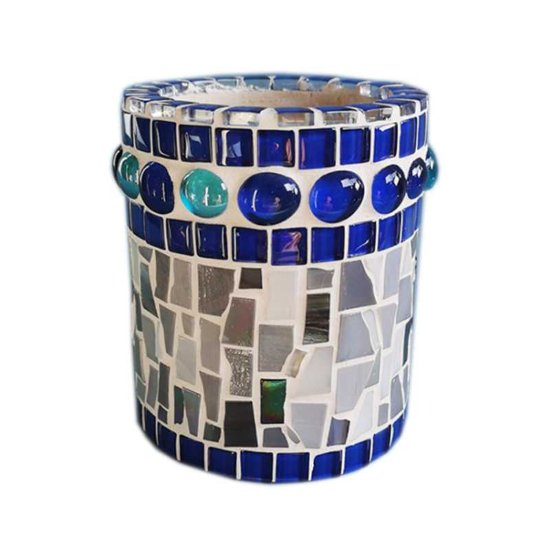 Hand Craft Mosaic Art Pen Holder, Space-Saving Creative Desk Storage ,Round Crystal Mosaic Irregular shaped Patches,Colorful Design Free Handmade,Desk Organizer,Cylinder Cube Hexagon Shaped Holder，