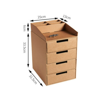 Four-layers desk storage box paper kraft natural color with open top layer