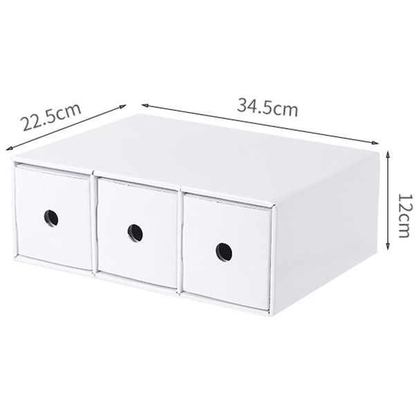 Three-drawers lined-up desk storage box white paper kraft