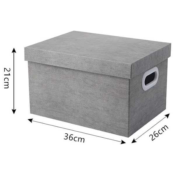 Grey Linen Texture Imitated  Bankers Box with lift-off lid and protective handles recycable kraft paper storage box with different sizes
