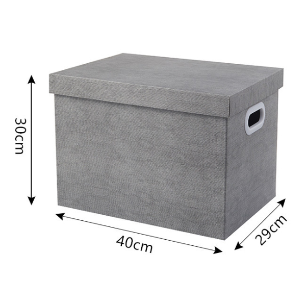 Grey Linen Texture Imitated  Bankers Box with lift-off lid and protective handles recycable kraft paper storage box with different sizes