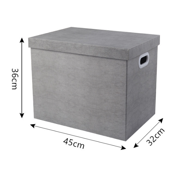 Grey Linen Texture Imitated  Bankers Box with lift-off lid and protective handles recycable kraft paper storage box with different sizes
