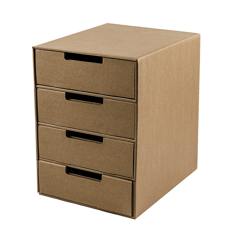 Four-layers desk storage box drawer style natural color paper kraft  waterproof material