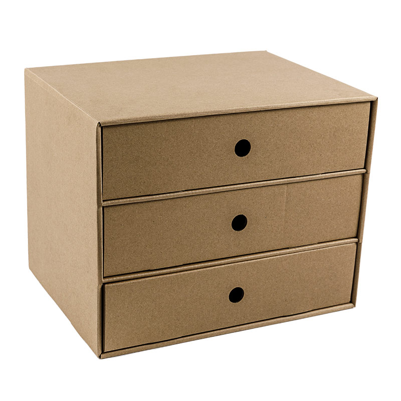 Three-layers desk storage box drawer style natural color waterproof material paper kraft