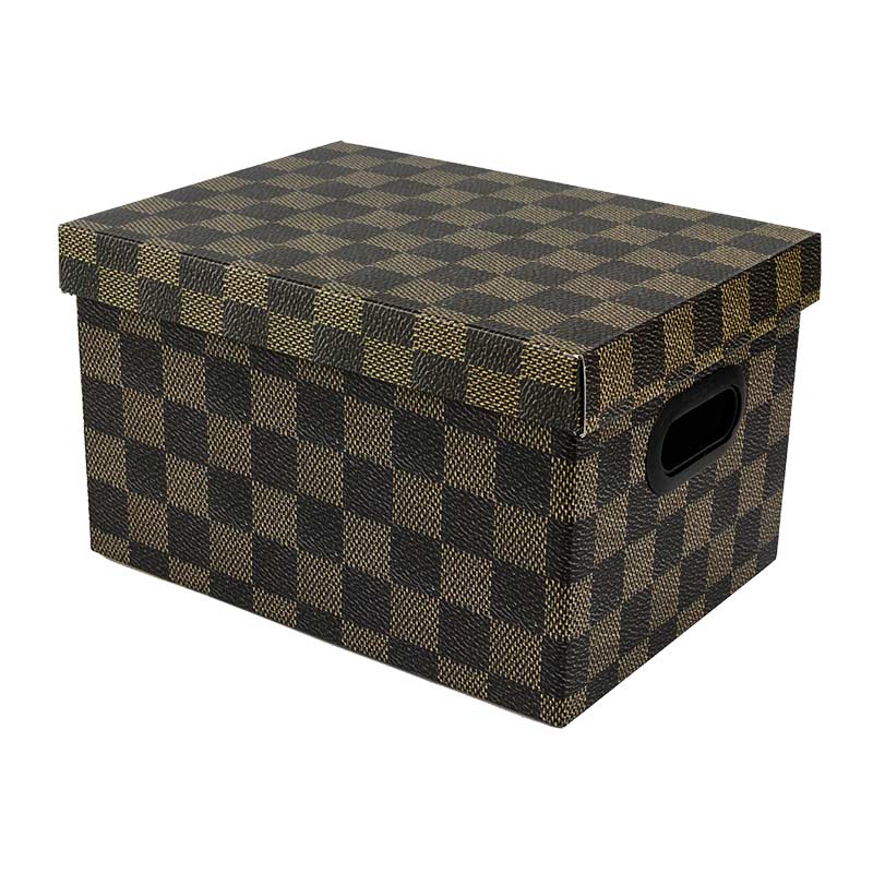 Leather Texture Imitated  Bankers Box with lift-off lid and protective handles recycable kraft paper storage box with different sizes