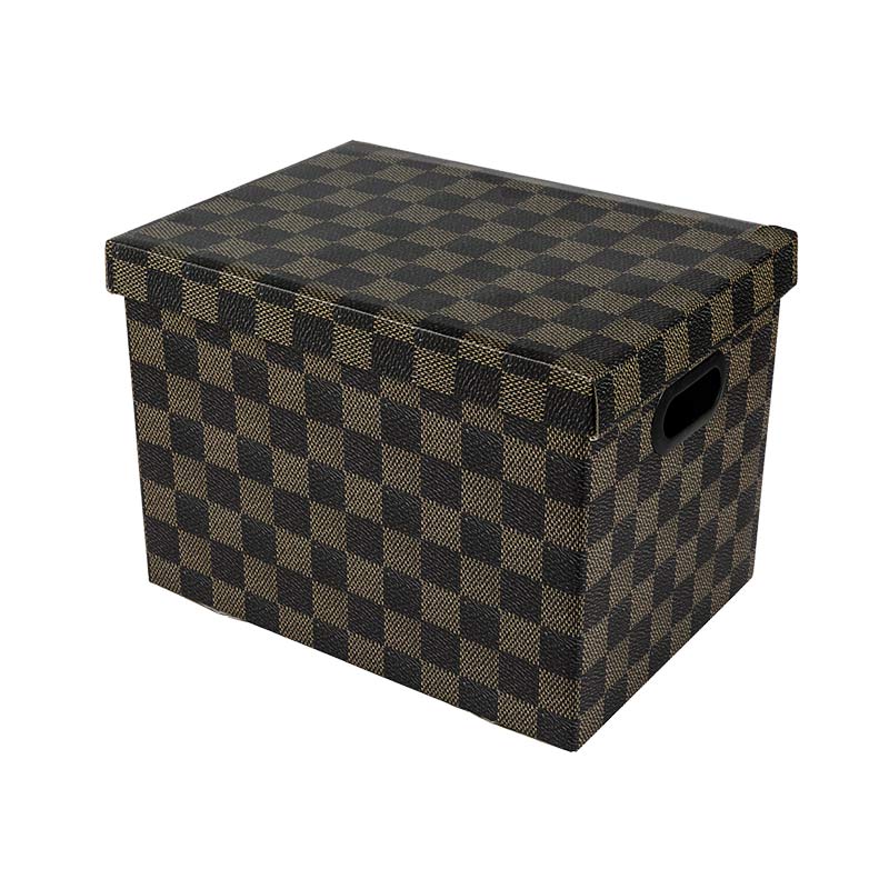 Leather Texture Imitated  Bankers Box with lift-off lid and protective handles recycable kraft paper storage box with different sizes