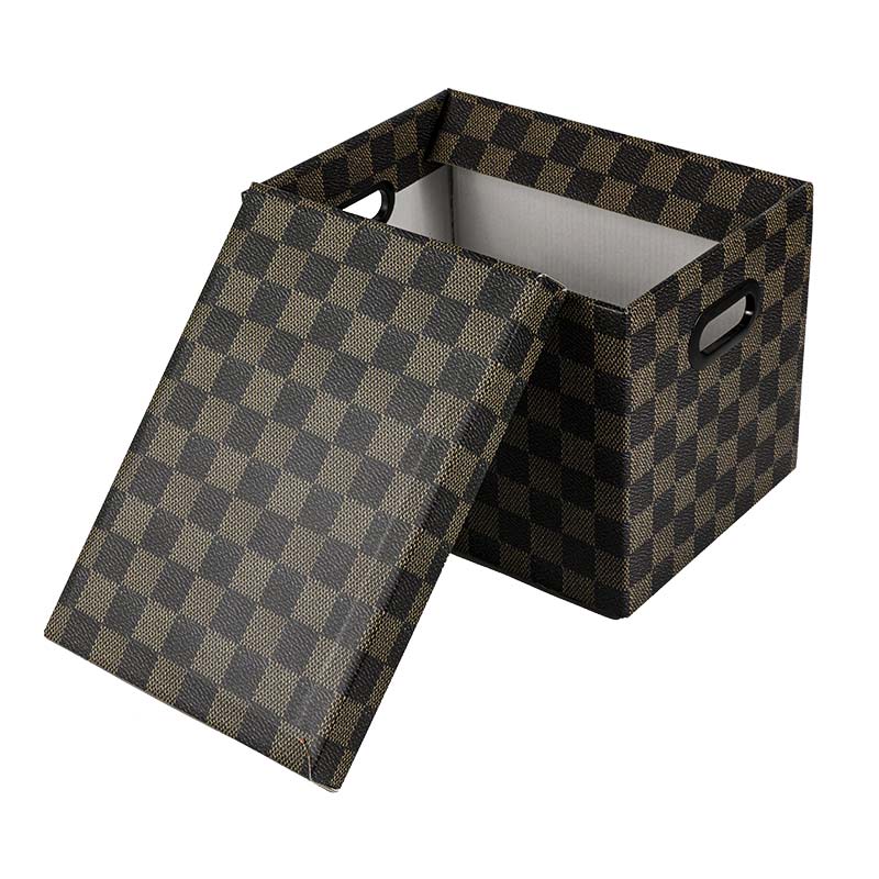 Leather Texture Imitated  Bankers Box with lift-off lid and protective handles recycable kraft paper storage box with different sizes