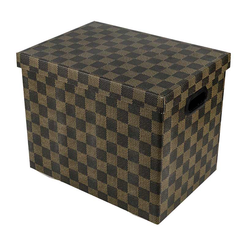 Leather Texture Imitated  Bankers Box with lift-off lid and protective handles recycable kraft paper storage box with different sizes