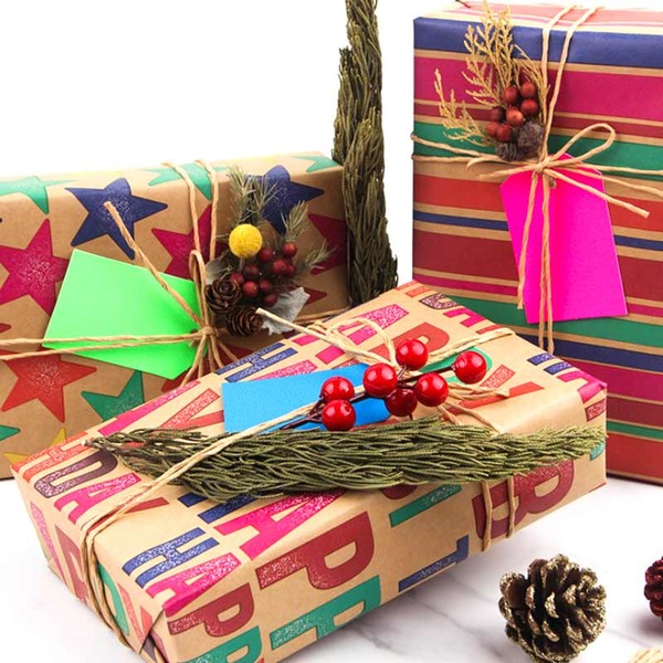  Christmas / Happy Birthday Wrapping Paper with Various Elements and Design On