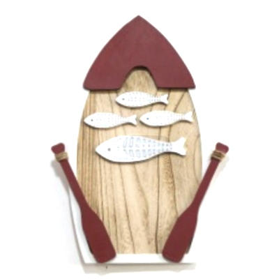 Wooden Boat Shaped Wall Decoration with Fish and Paddles Shapes