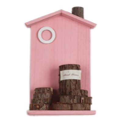 Pink Color Wooden House with Several Timber Decoration