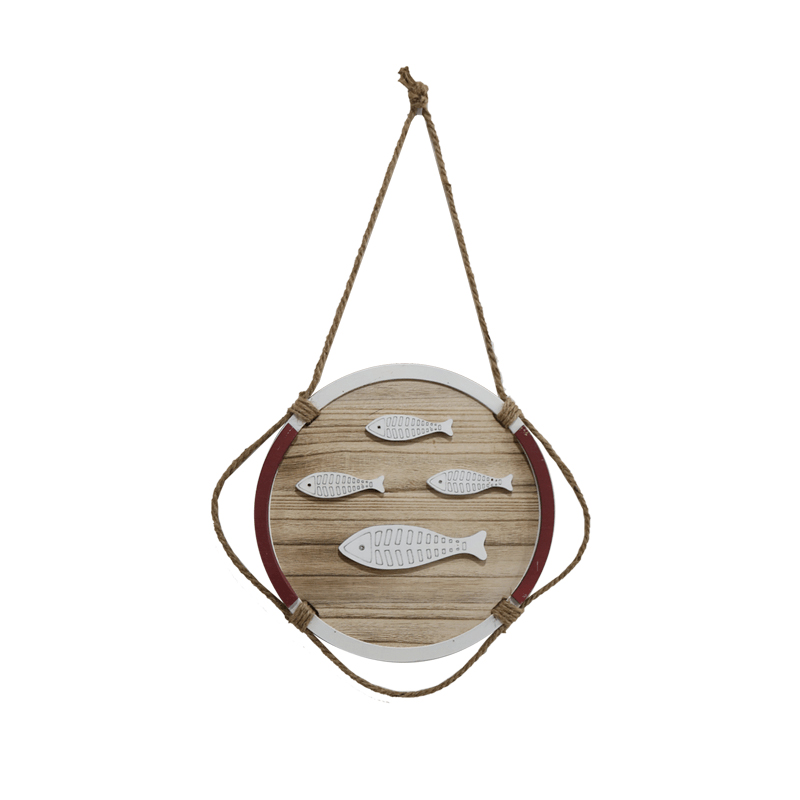 Wooden Hanging Decoration with Fish Decoration and Hemp Rope
