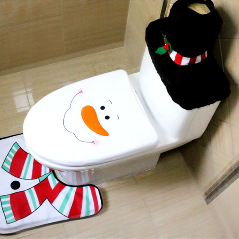 Toilet Seat Cover Snowman Pattern Set of Three for Christamas Decoration