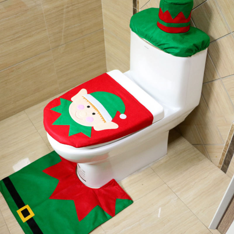 Toilet Seat Cover Elf Pattern Set of Three for Christamas Decoration