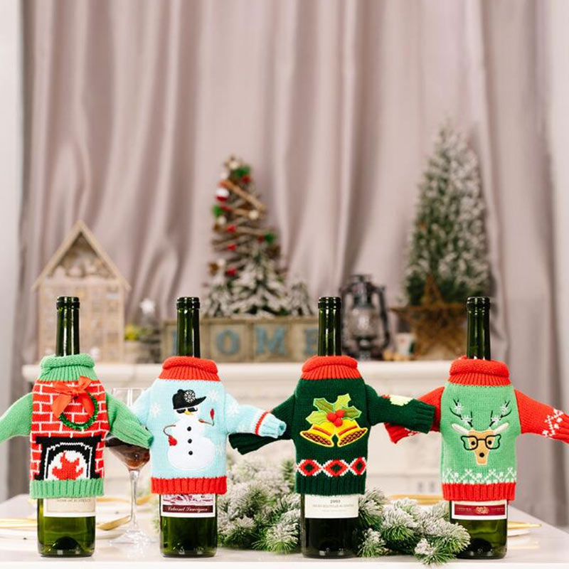 Christmas Knitted Different Colors Bottle Cover with Sleeve Free Size for Red Wine Bottle