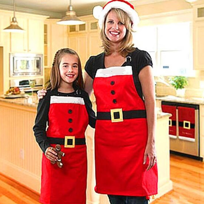 Santa Style Apron for Kids and Mom Parents Sets for Christmas in Kitchen