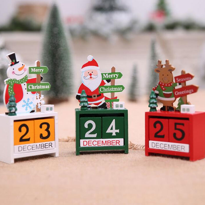 Wooden Calendar Box Size with Christmas Characters Decoration on top