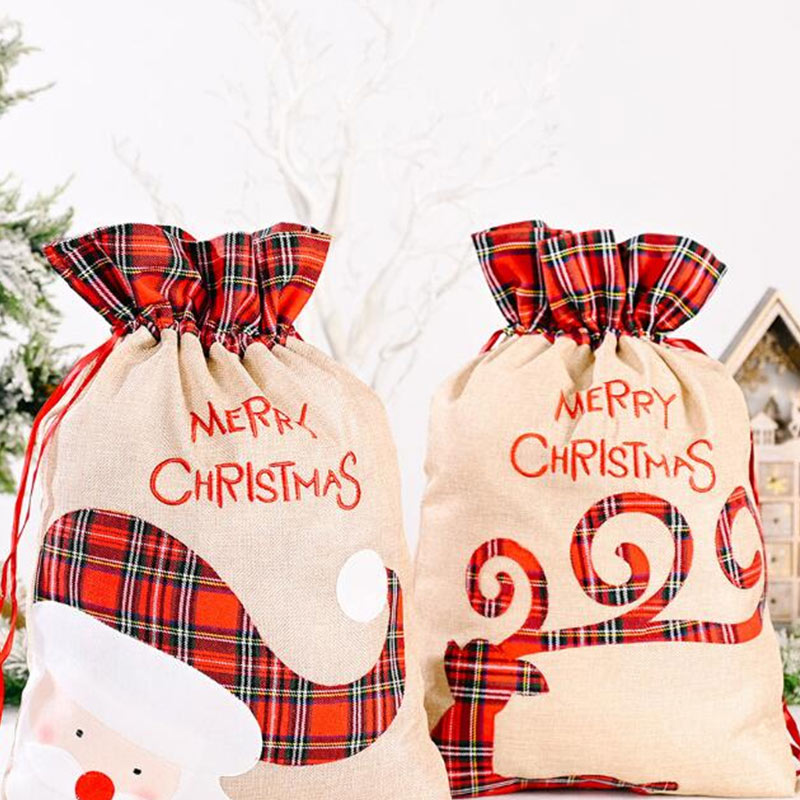 Gift Bag Embroided with Cloth of Santa and Reindeer Shapes Decoration