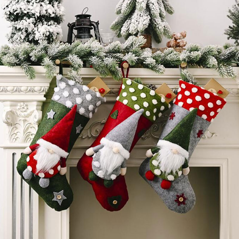 Christmas Socks Three Pieces a Set with Santa Heads Decoration Different Styles