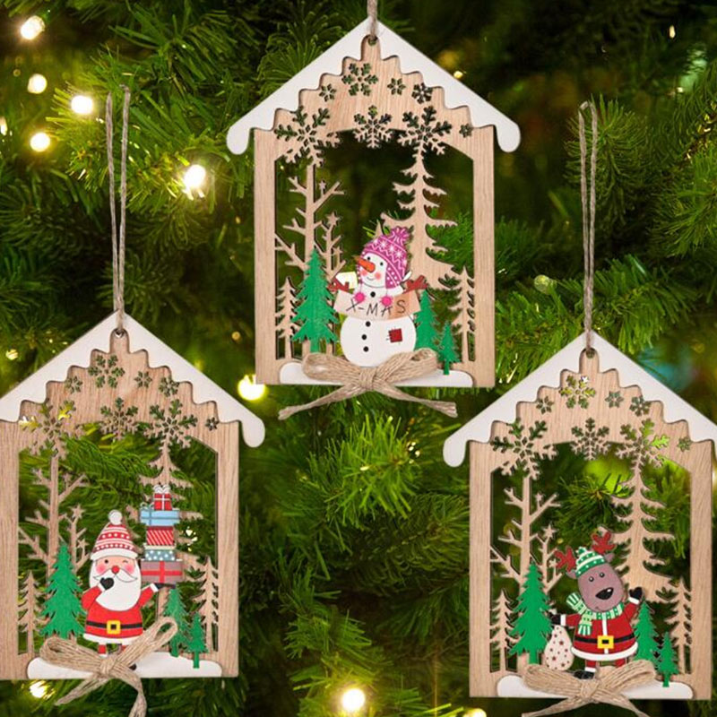 Wooden Hollow Hanging Decoration for Christmas Tree Eco Material