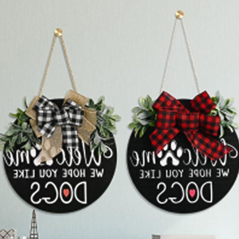 Wooden Door Hanging Decoration with Grid Bows Decoration Big Size