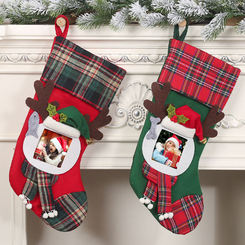 Christmas Hanging Socks with Transparent Photo Frame Decoration 