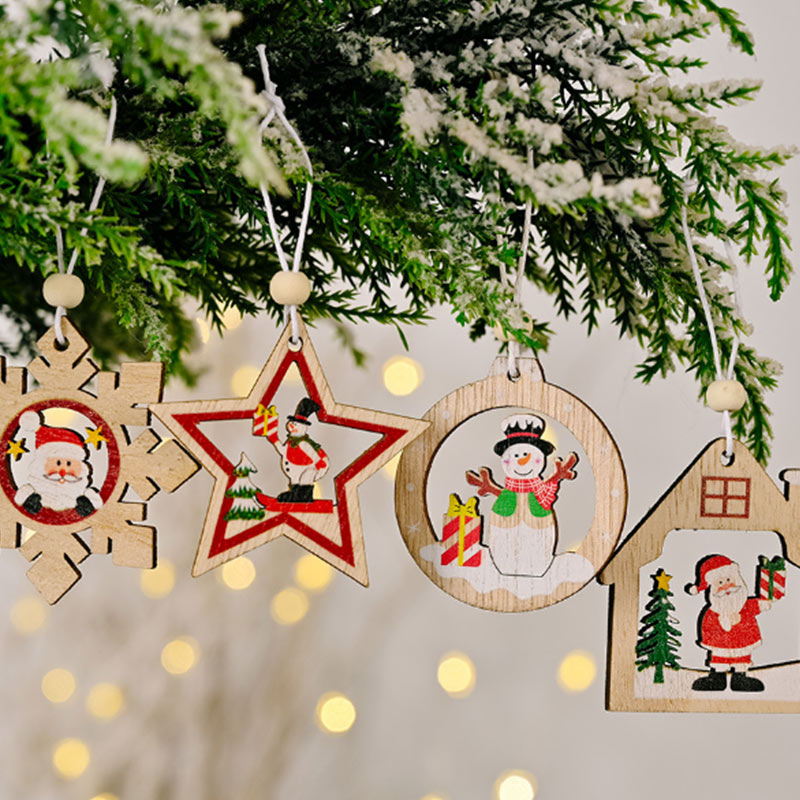 Christmas Tree Hanging Decoration Four Shapes Hallow Wooden Material