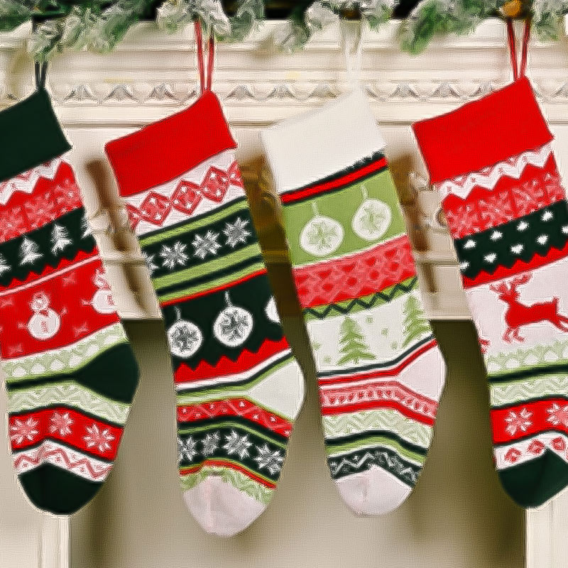 Knitted Hanging Christmas Sock Bohemian Style Four Pieces a Set Different Colors