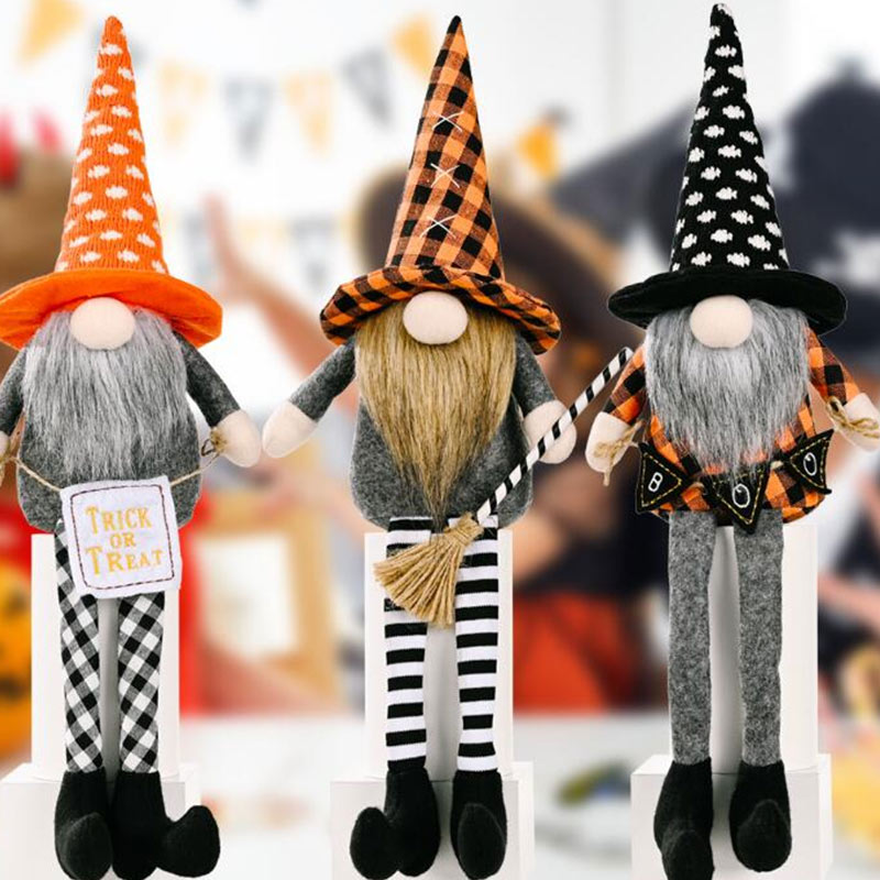 Halloween Long Leg Sitting Dolls with Grid Hats Decoration