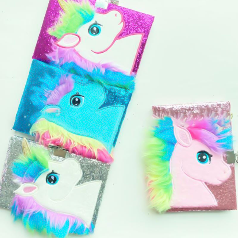 Glitter Notebook Embroided with Unicorn Patterns for Girls