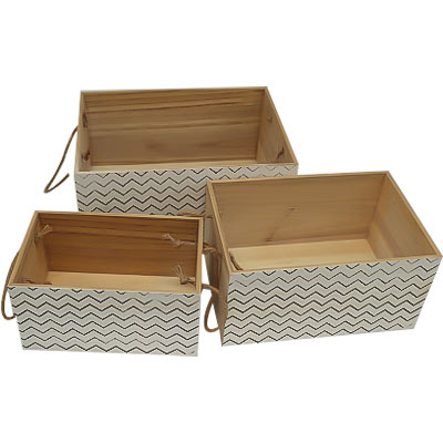 Wooden Storage Box Set of Three with Wave Patten Decoration Classic Design