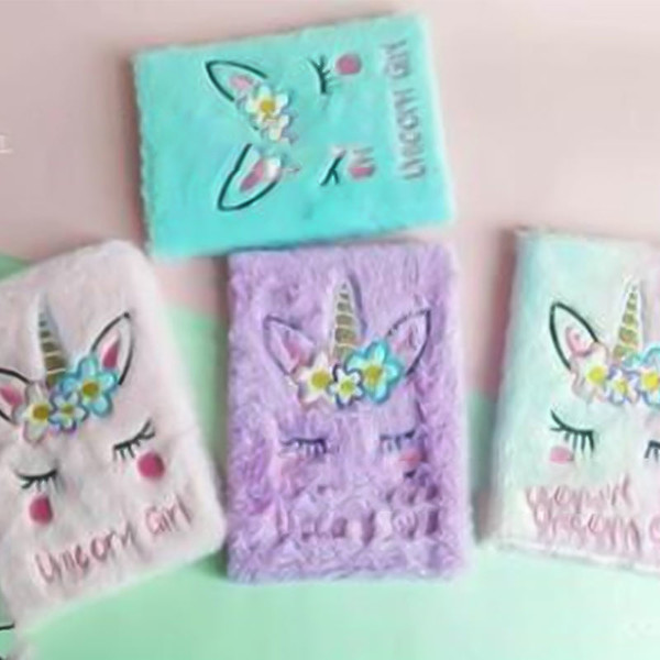 Colorful Unicorn Plush Notebook Dairy for Girls Writting Plans 